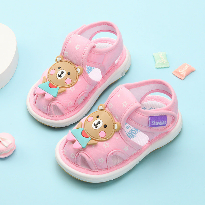 Baby cloth sandals for boys, summer, ages 0-1-2-3 years, infant anti-slip soft sole squeaky shoes, girls' first walker shoes, baby shoes