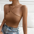 european and american women's clothing  spring/summer new arrival: slim-fit sexy cutout waffle knit cropped cami top