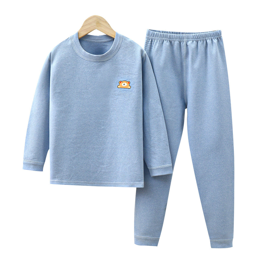 Kids german velvet heattechintimateswinterfleece-linedthickened boneless boys and girls quick-heating bottom pajamas home wear suit