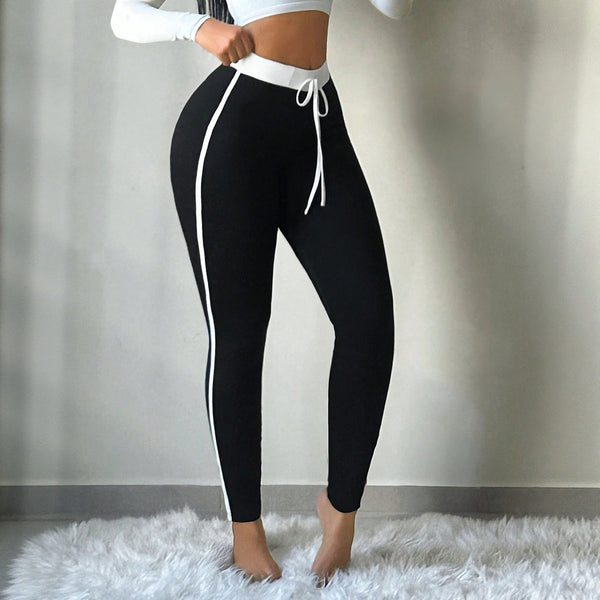 Pre-sale  women's elastic casual black and white splicing long leggings high-waisted leggings autumn and winter sweatpants