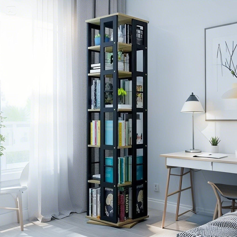 Rotating student bookshelf bookcase, mobile multi-tier kids storage floor rack, simple organizer, multifunctional living room shelf