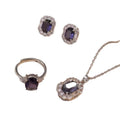 Women's electroplated purple gemstone inlaid necklace, earrings, and ring set - unique design, accessible luxury, titanium steel jewelry
