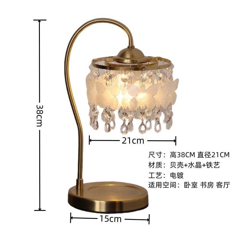 French retro seashell table lamp - bedroom bedside lamp - warm & romantic decor - natural shell crystal table lamp