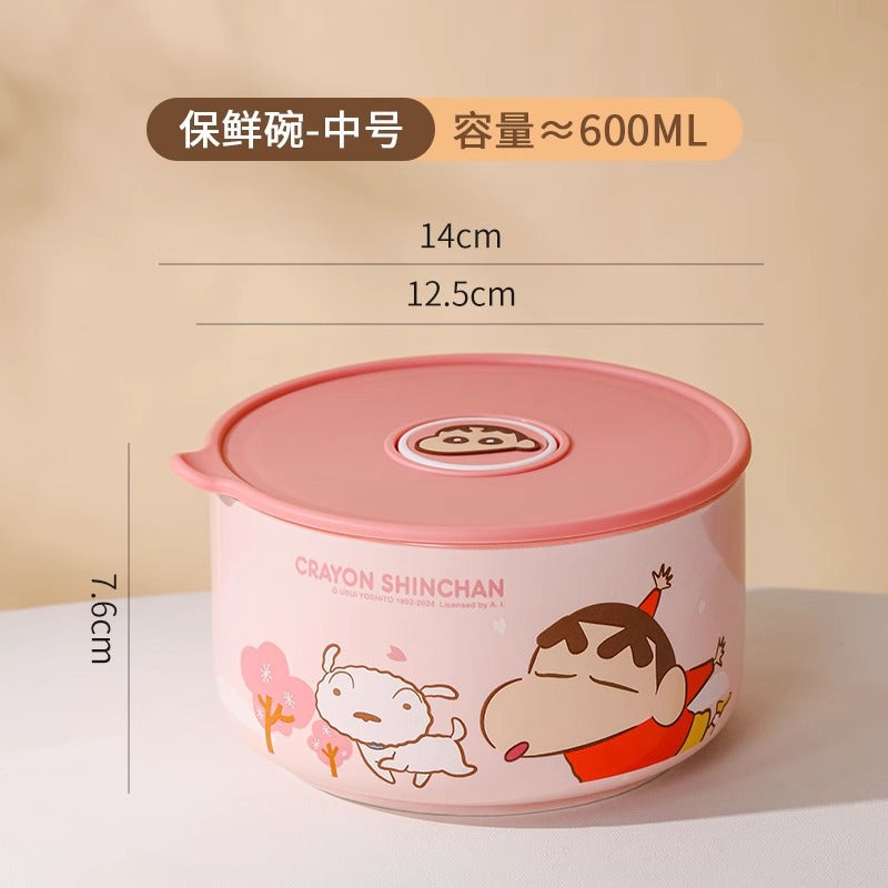 Crayon Xiaoxin Ceramic Instant Noodle Bowl Office worker bento bowl with lid Sealed bowl can enter microwave oven lunch box Rice bowl