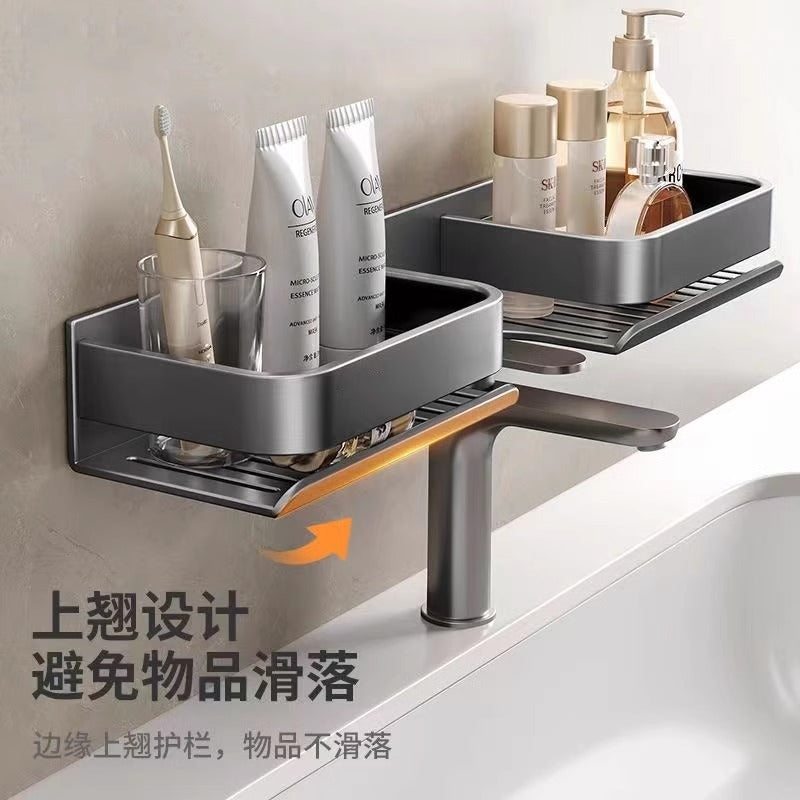 No punching bathroom rack gun ash bathroom washstand mirror front faucet storage shelf wall mounted