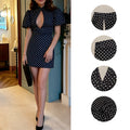 european and american export women's clothing: new summer fashion elegant stand collar hollow-out short sleeve polka dot waist-defining dress