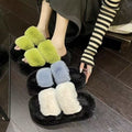Thick sole cross strap furry slippers for women fall and winteroutwear2024new arrivalplatform shoesthick soleincrease soft bottomfor home cotton slippers