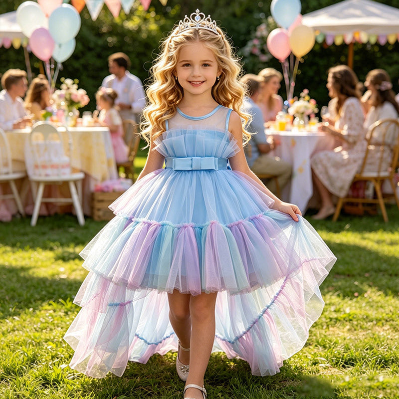 Amazon girls' first birthday mesh princess dress cake tutu gown swallowtail dress holiday runway performance costume