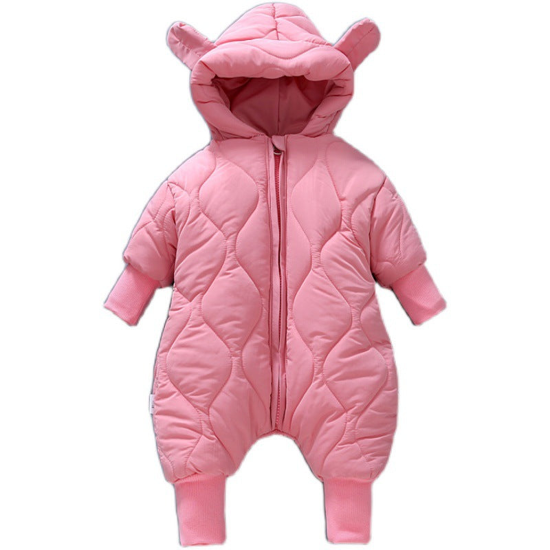 Infant and toddler onesies, fleece-lined and cotton-padded rompers, newborn hooded quilted winter outfits, stylish outdoor wear