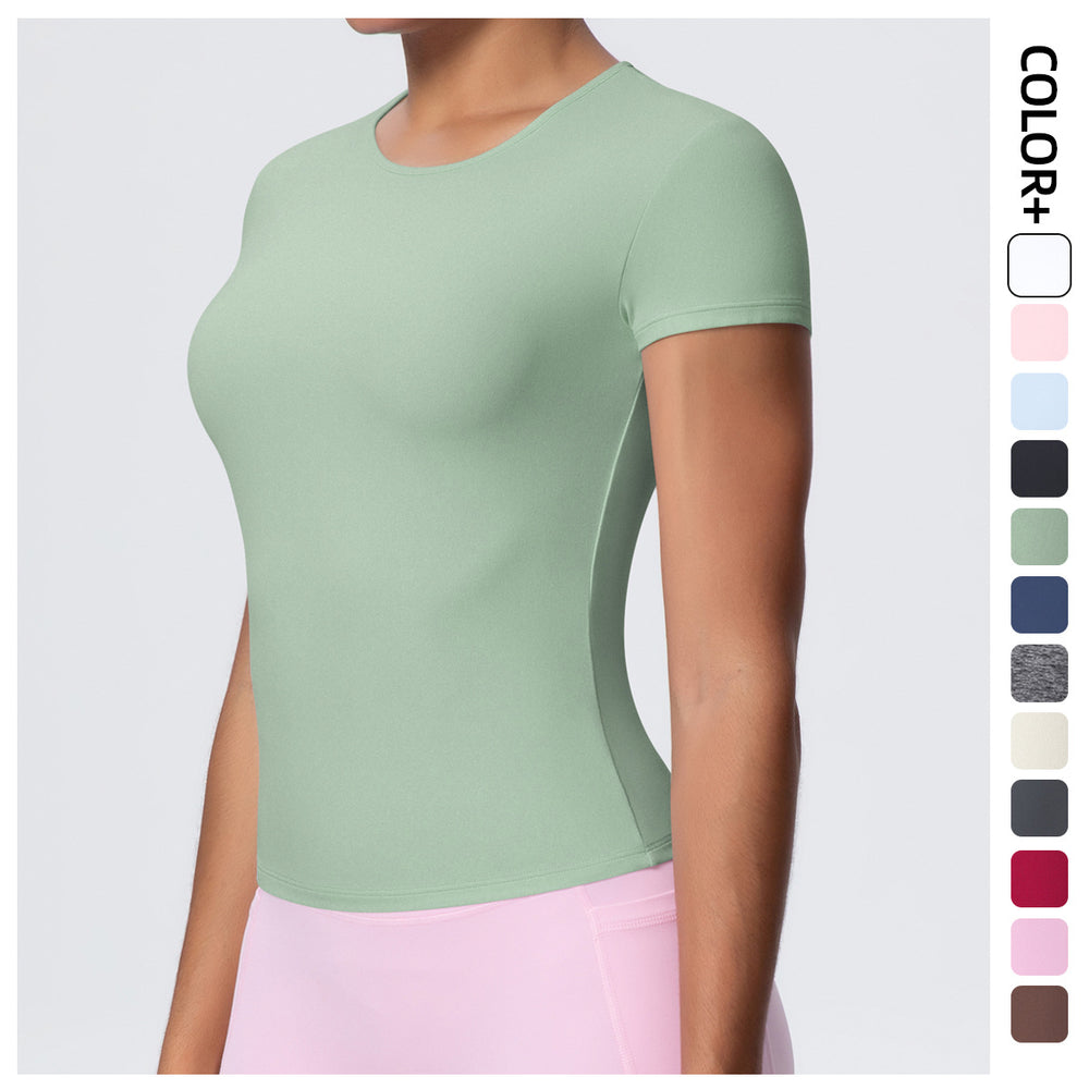 New arrivalcasual sports short-sleeved waist slimming look breathable yoga t-shirt running training naked fitness tops