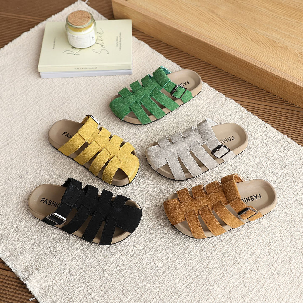 Plus size bag head stripes half slippers women's thick sole soft bottom slip-on outwear sandals plaidk-style birkenstock sandals