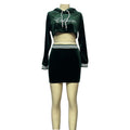 Hooded long sleeves gold velvet navel-baring letter embroidertops elastic short skirt two-piece set hot girl fashion skirt suit
