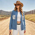 Fashion cross-border export lapel single-breasted raw edge hem sequin drop shoulder version flap pocket pants design denim outwear for women