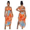 C7731 cross-border    new women's mid-summer sexy chic beach print dress