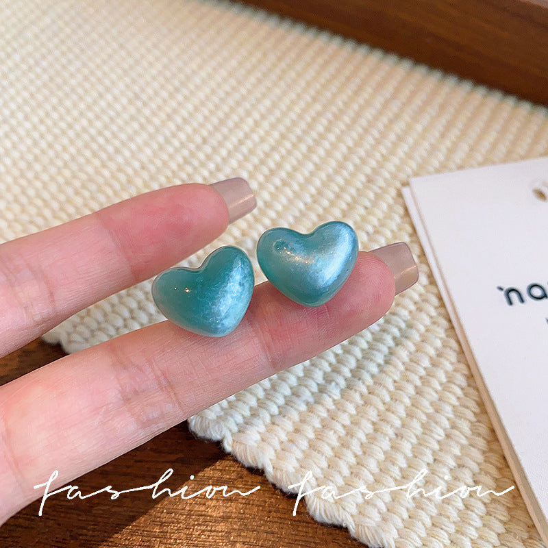 Japanese and korean fresh sweet jelly color stereo heart earrings women's fashion design elegantstylish cat's eye earrings