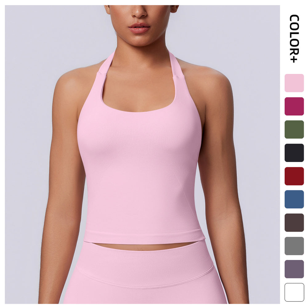 New arrival cross-border seamless pure colorhalter beautiful back tight sports vest sports running fitness yoga wear tops women