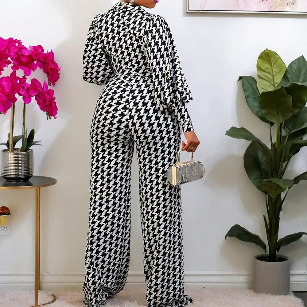 C8442 european and american clothing spring  elegant lantern high waist straight-leg printed wide-leg cross-border african jumpsuit