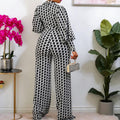 C8442 european and american clothing spring  elegant lantern high waist straight-leg printed wide-leg cross-border african jumpsuit