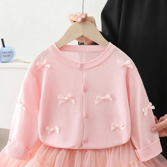 Girls' air conditioning cover-up,  new summer lightweight sun protection cardigan, stylish children's open front outerwear, princess dress set