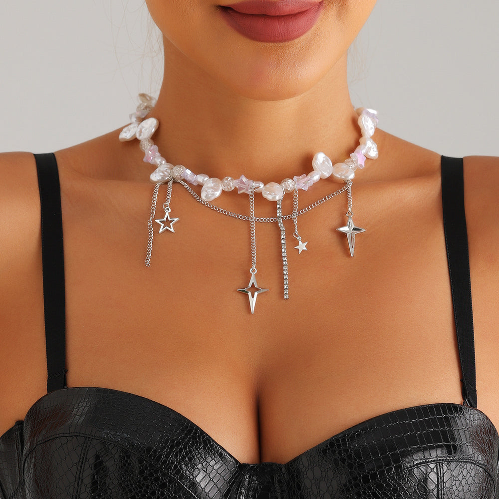 Pearl necklace wholesale fashion cross-border light luxury sense of design tassel necklace women's star multi-layer classy sense sweater chain