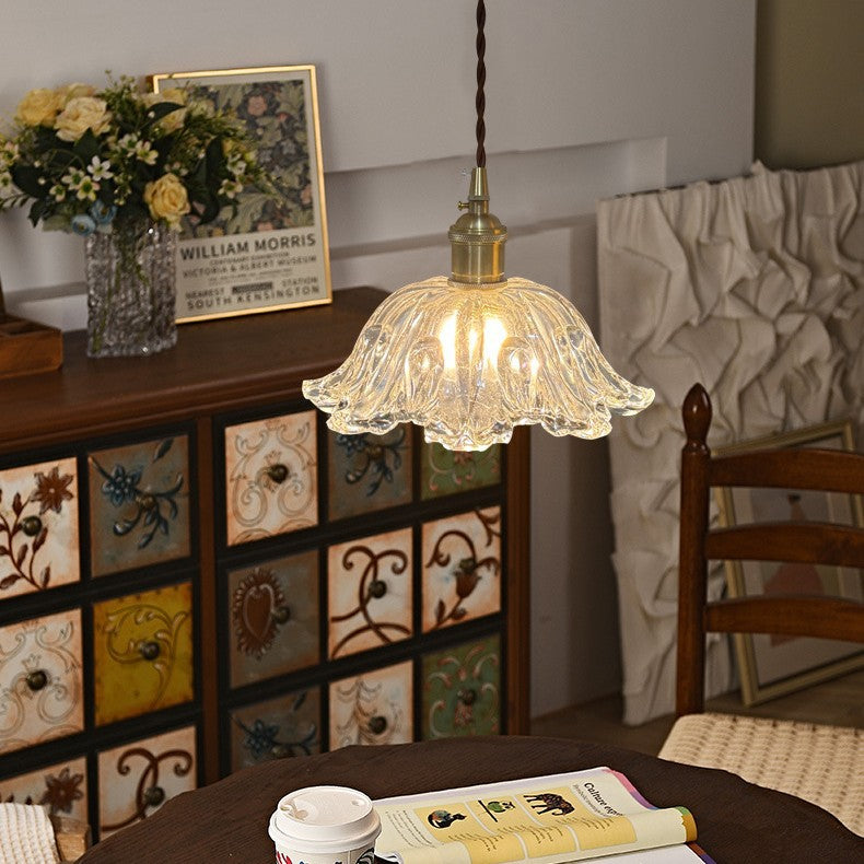 Japanese Internet celebrity flower glass chandelier French retro walnut restaurant bar chandelier B & B aisle lighting