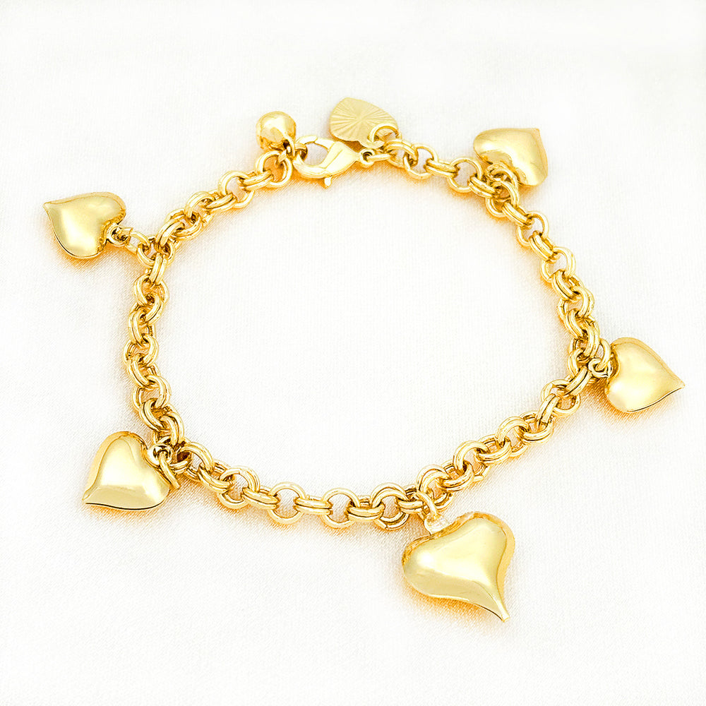 Women's 24k gold-plated copper bracelet - heart-shaped arabian style charm bracelet, everyday wear brass material