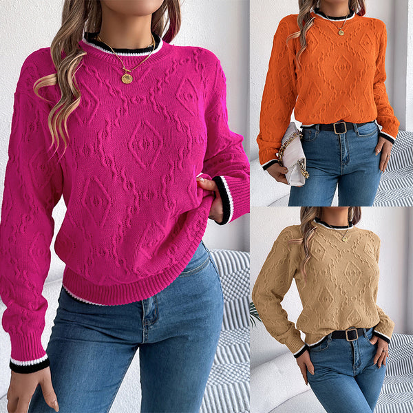 Real shot 2025 autumn and winter European and American casual color matching twist long-sleeved pullover sweater,   European and American women's clothing