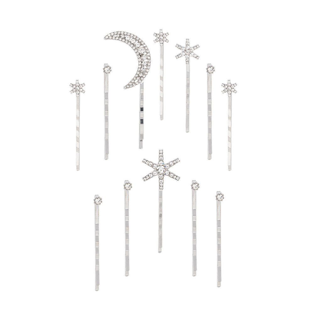 Wholesale alloy electroplated snap hair clips - european & american style cross-border jewelry, moon headwear, unique snowflake layered hair clip set for women