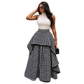 European and american cross-border african women's fashion  summer new style: trendy plaid design, slimming a-line long midi skirt