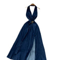 Cool and spicy halter denim dress - women's summer deep v sexy backless slit maxi dress - chic and stunning
