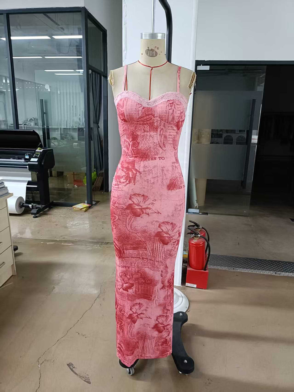 Amazon cross-border sexy printed lace slim-fit long tank dress - cross-border exclusive, ready stock, fully certified