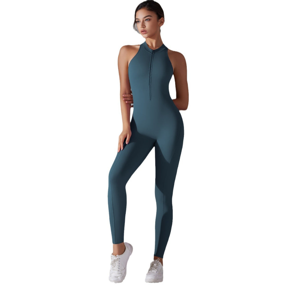 European and american style one-piece zippered yoga bodysuit - women's activewear, compression fit, cutout back, running & fitness jumpsuit