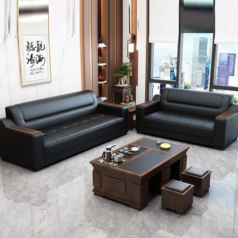 Office sofa business vip reception lounge office sofa genuine leather sofa office sofa coffee table set