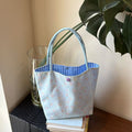 new cute cat print canvas tote bag - fresh color block design, large capacity, perfect for students, class, and commuting
