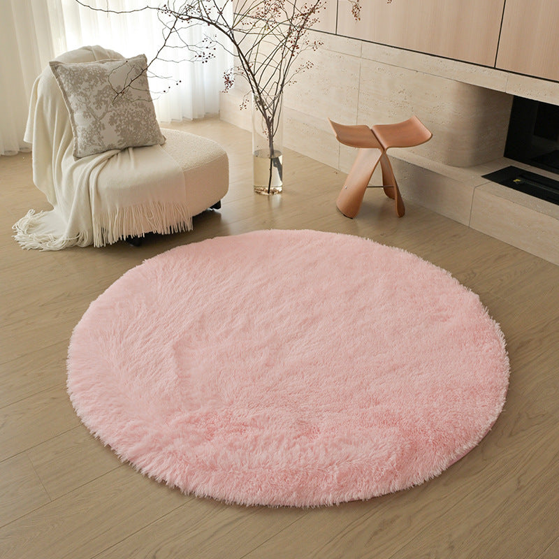 Silk wool carpet round scandinavian bedroom bedside carpet living room study bay window thickenedpure color tie-dye long hair floor mat