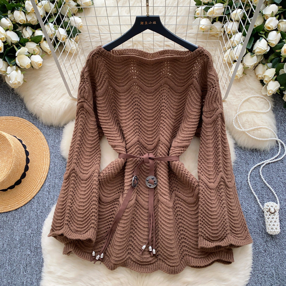 Korean style age-defying hollow-out wave pattern knit sweater - women's autumn chic, slimming, versatile, and trendy sweater