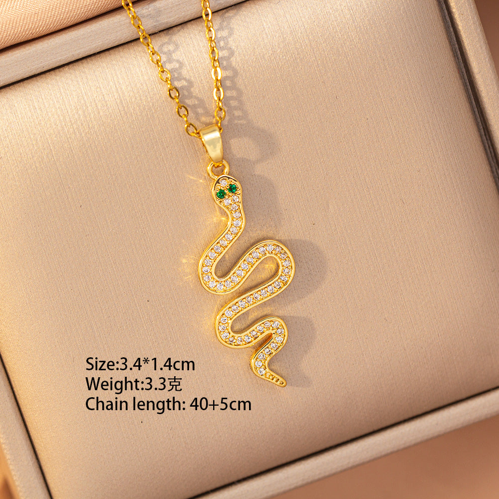 [copper inlaid with zirconium] cross-border hot-selling snake-shaped necklace for women, personalized fashion stainless steel elegant accessible luxury clavicle chain jewelry