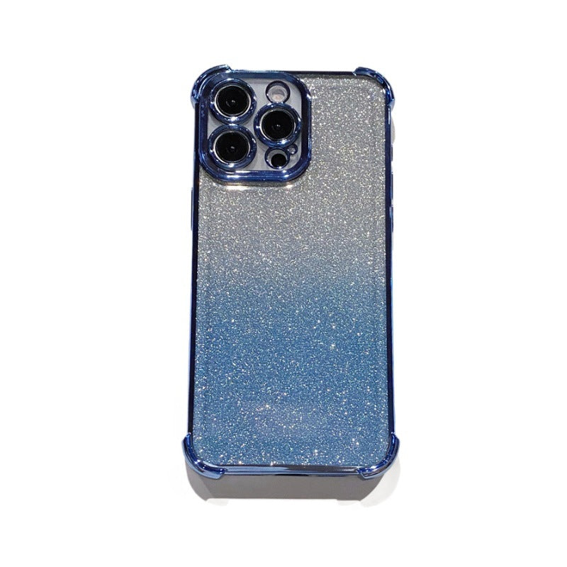 Suitable for apple 16pro four-corner anti-fall electroplated mobile phone case iphone15/14 glitter ring holder protective cover