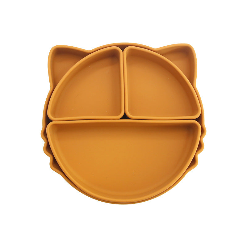 Children's silicone grid plate set cat rabbit bear cute wind portable tableware baby complementary food training bowl set