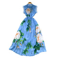 High-end women's dress:  summer collection - sophisticated, niche design, slimming, printed maxi dress with a cinched waist and flowing skirt