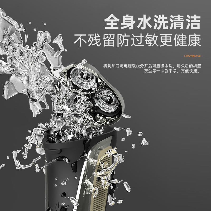 New men's smart digital display electric shaver, floating triple-blade head, full body washable, rechargeable razor - wholesale