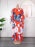 African batwing sleeve robe -  &  women's clothing - loose fit plus size printed chiffon dress