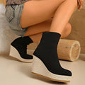 Plus size women's wedge heel boots: new autumn/winter collection - versatile, comfortable, stylish, retro, high-top, slim-fit, and stretchy