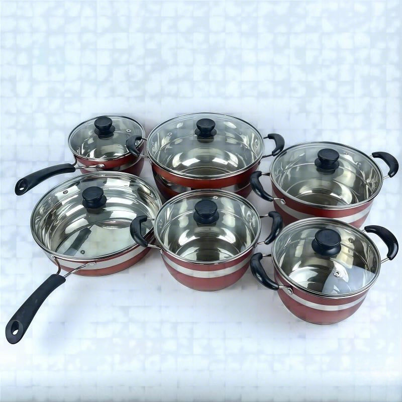 stainless steel pot set 12pcs thickened bottom suit pot kitchen frying pan soup pot milk pot combination suit