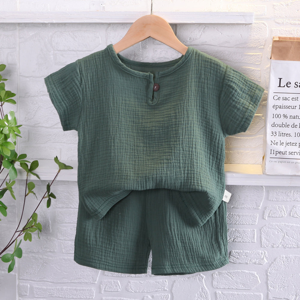 Kids' short-sleeve set: boys' summer cotton linen breathable cross-border southeast asian children's clothing wholesale korean style casual - in stock