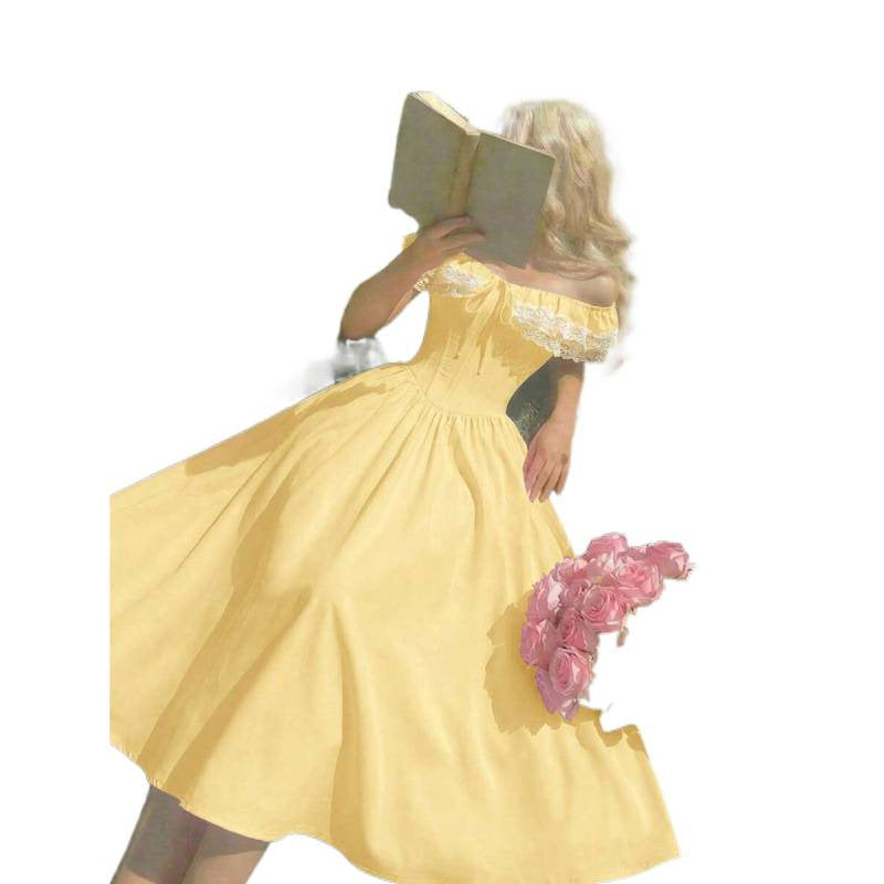 fashion  summer new pure desire one shoulder lace patchwork romantic sweet dress for women
