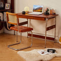 Vintage solid wood desk - mid-century style study writing table - home desktop computer office desk - living room workstation with drawers