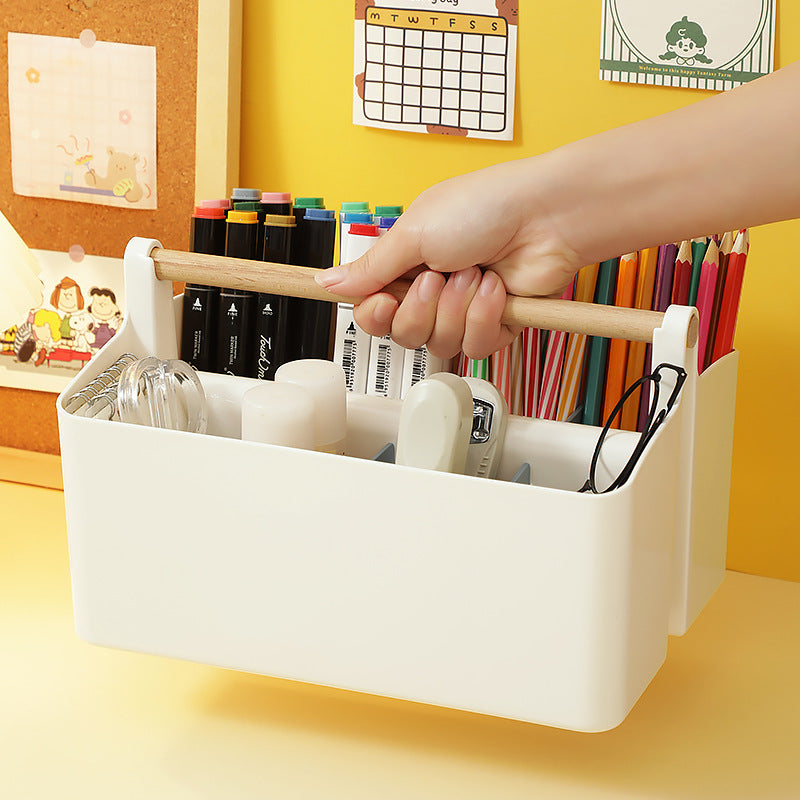 Desktop sundries Transparent stationery storage box Plastic handheld pen holder Storage box Book document Marker pencil case