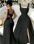 Amazon fashion  summer new arrival square neck sleeveless back bow tie strap sense dress