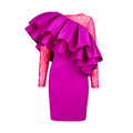 Plus size women's birthday party evening dress - unique mesh panel ruffle hem party dress